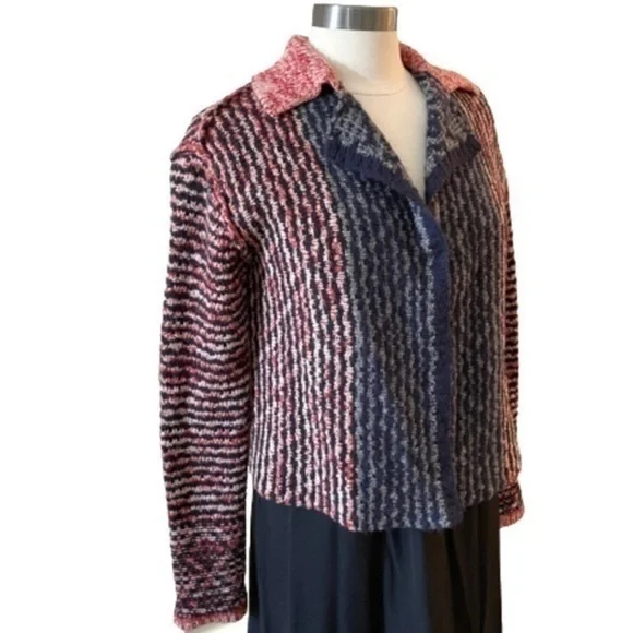 Free People Open Back 3 Snap Front Closure 75% Wool Knit Cardigan Sweater Medium - Picture 3 of 16